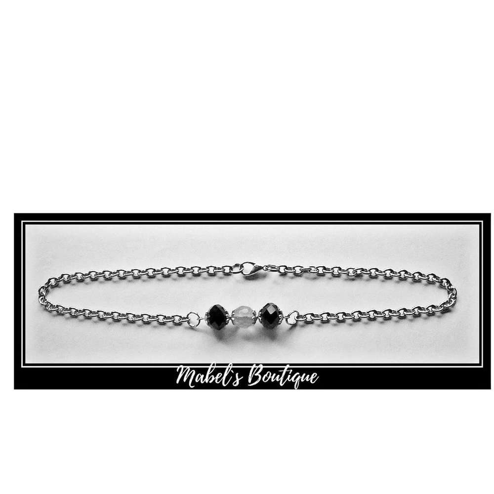 Stainless Steel  Chain Crystal Bead Bar Choker